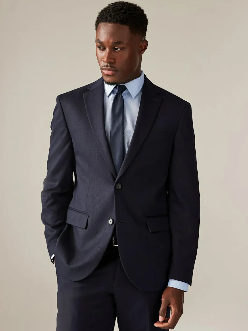Next Navy Blue Regular Fit Textured Suit Jacket Hot