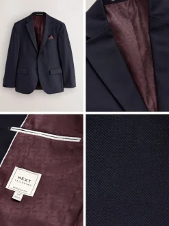 Next Navy Blue Regular Fit Textured Suit Jacket Hot