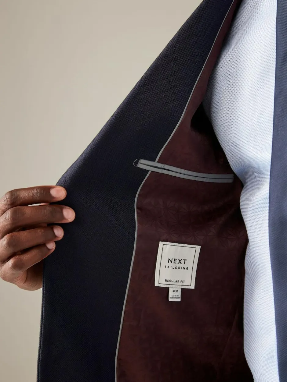 Next Navy Blue Regular Fit Textured Suit Jacket Hot