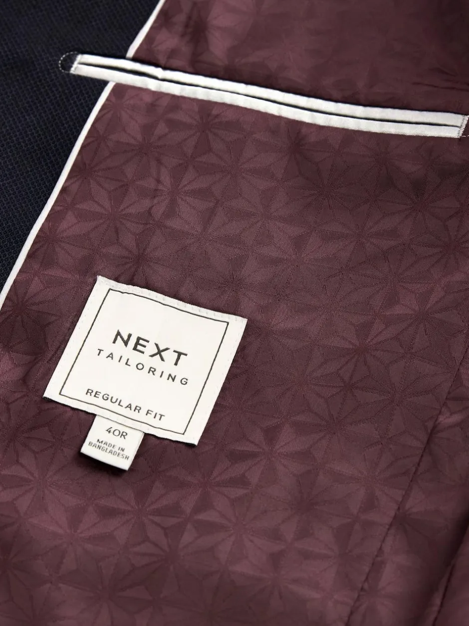 Next Navy Blue Regular Fit Textured Suit Jacket Hot