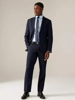 Next Navy Blue Regular Fit Textured Suit Trousers Sale