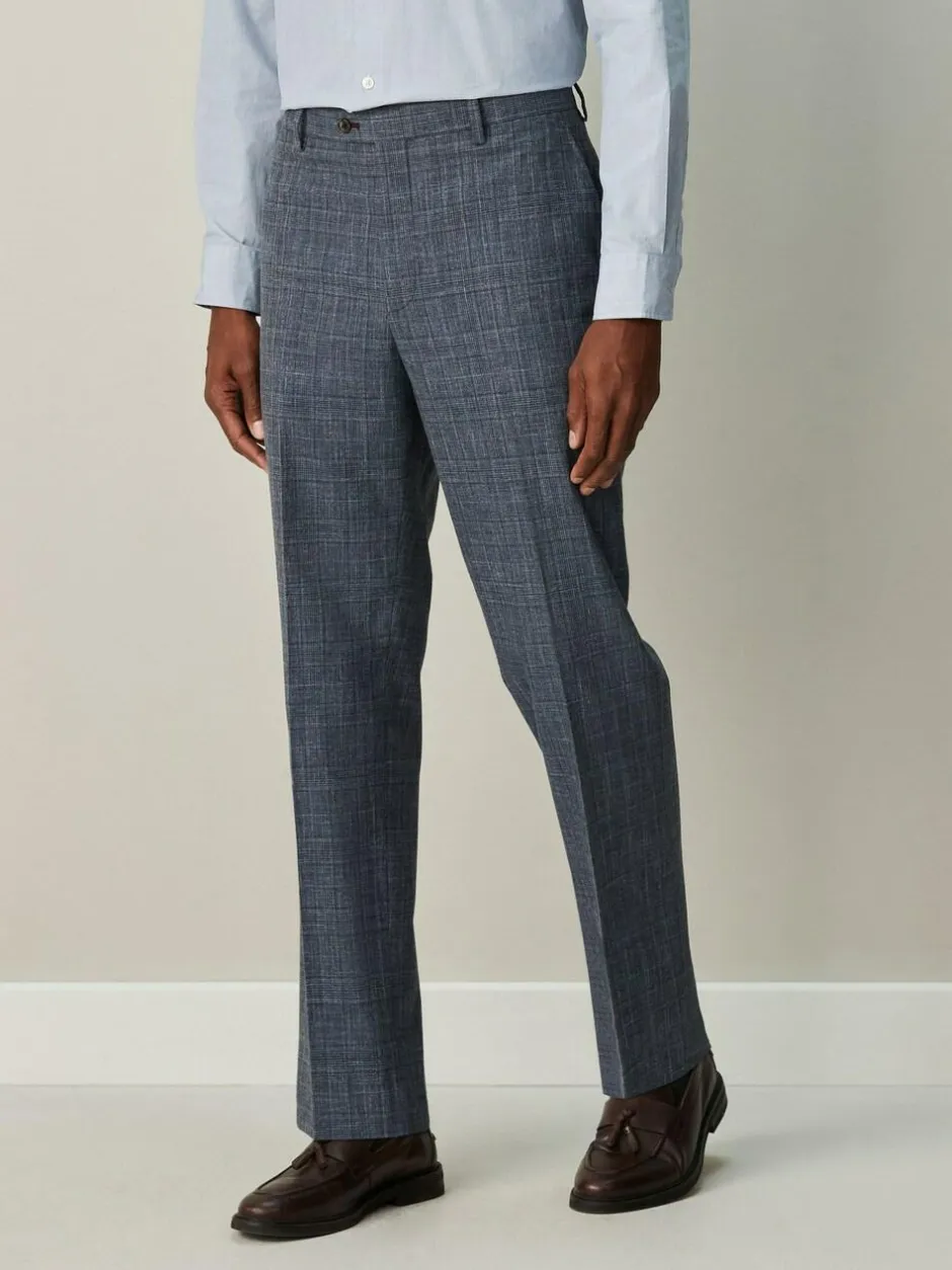 Next Regular Fit Trimmed Check Suit Trousers Navy Blue Discount
