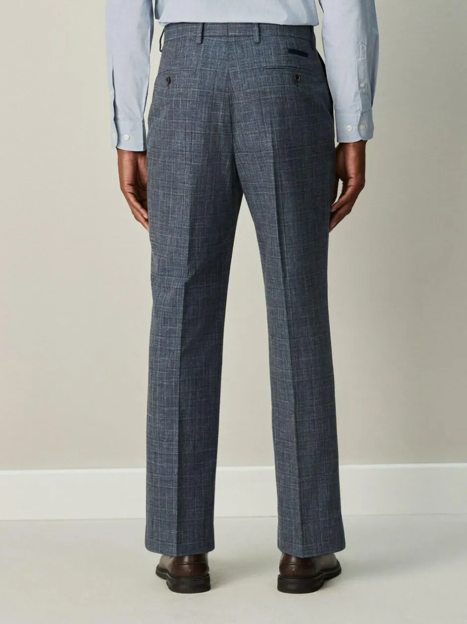 Next Regular Fit Trimmed Check Suit Trousers Navy Blue Discount