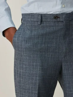 Next Regular Fit Trimmed Check Suit Trousers Navy Blue Discount