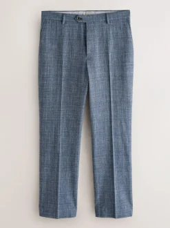 Next Regular Fit Trimmed Check Suit Trousers Navy Blue Discount