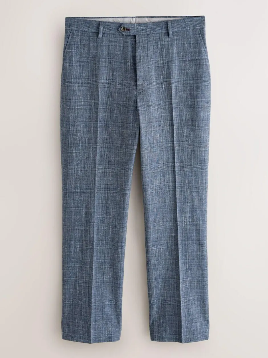 Next Regular Fit Trimmed Check Suit Trousers Navy Blue Discount