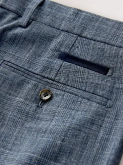 Next Regular Fit Trimmed Check Suit Trousers Navy Blue Discount