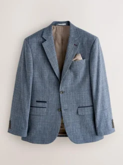 Next Regular Fit Trimmed Check Suit Jacket Navy Blue