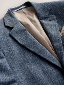 Next Regular Fit Trimmed Check Suit Jacket Navy Blue