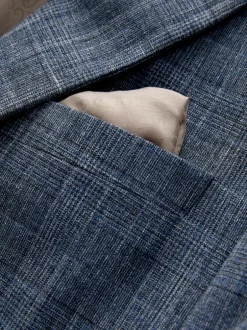 Next Regular Fit Trimmed Check Suit Jacket Navy Blue