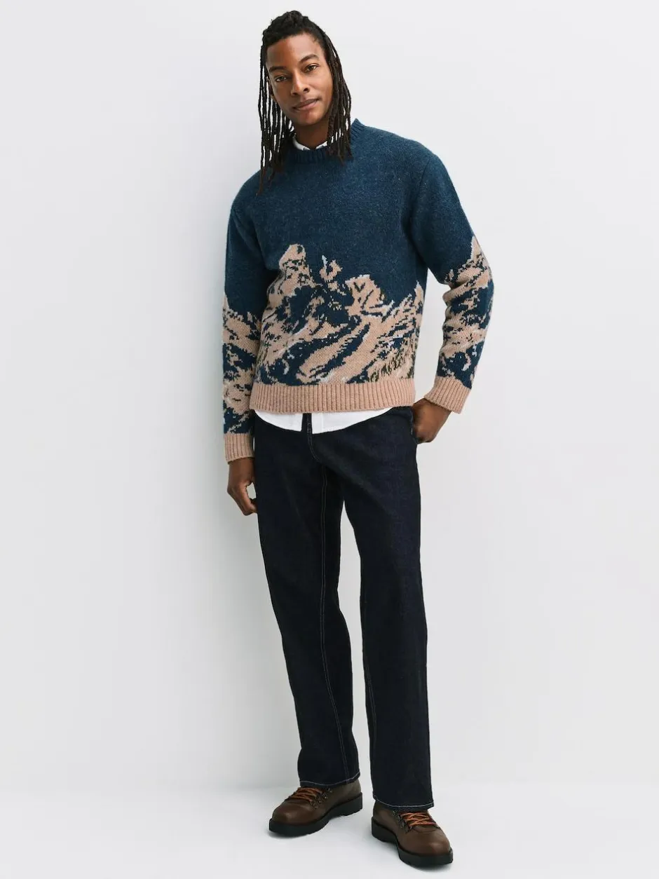 Next Navy Blue Relaxed Fit Knitted Mountain Landscape Crew Neck Jumper Discount