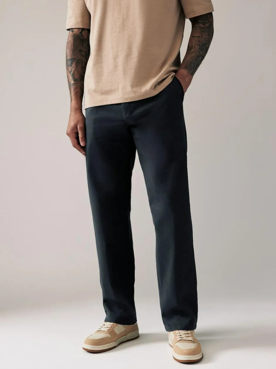 Next Navy Blue Relaxed Fit Stretch Chinos Trousers Discount