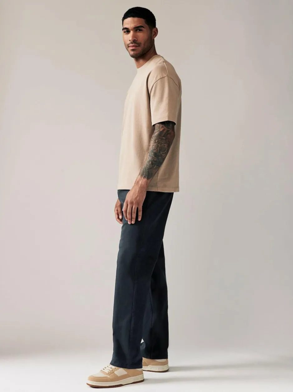 Next Navy Blue Relaxed Fit Stretch Chinos Trousers Discount