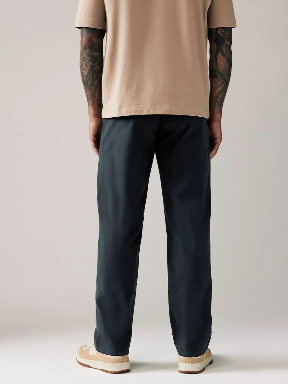 Next Navy Blue Relaxed Fit Stretch Chinos Trousers Discount
