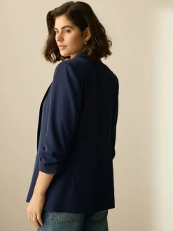 Next Navy Blue Relaxed Ruched Sleeve Blazer Hot