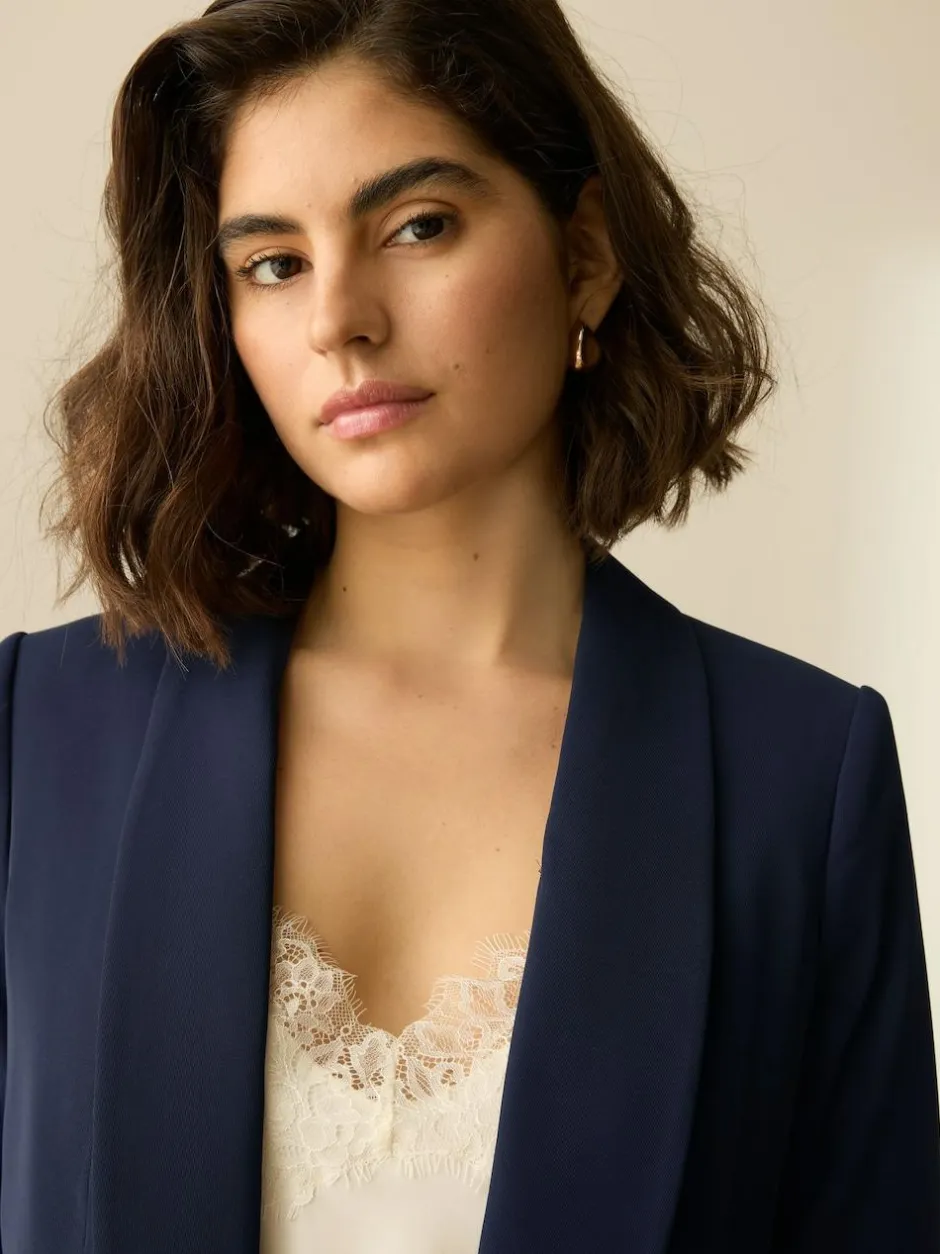Next Navy Blue Relaxed Ruched Sleeve Blazer Hot