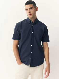 Next Navy Blue Short Sleeve Oxford Shirt Hot