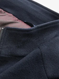 Next Signature Soft Touch Wool Rich Padded Italian Fabric Funnel Neck Coat Navy Blue Sale