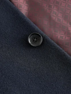 Next Signature Soft Touch Wool Rich Padded Italian Fabric Funnel Neck Coat Navy Blue Sale