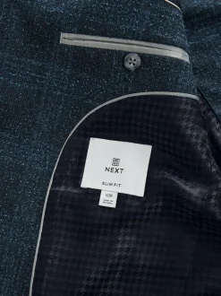 Next Navy Blue Slim Fit Check Suit Jacket Clearance