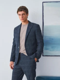 Next Navy Blue Slim Fit Check Suit Jacket Clearance