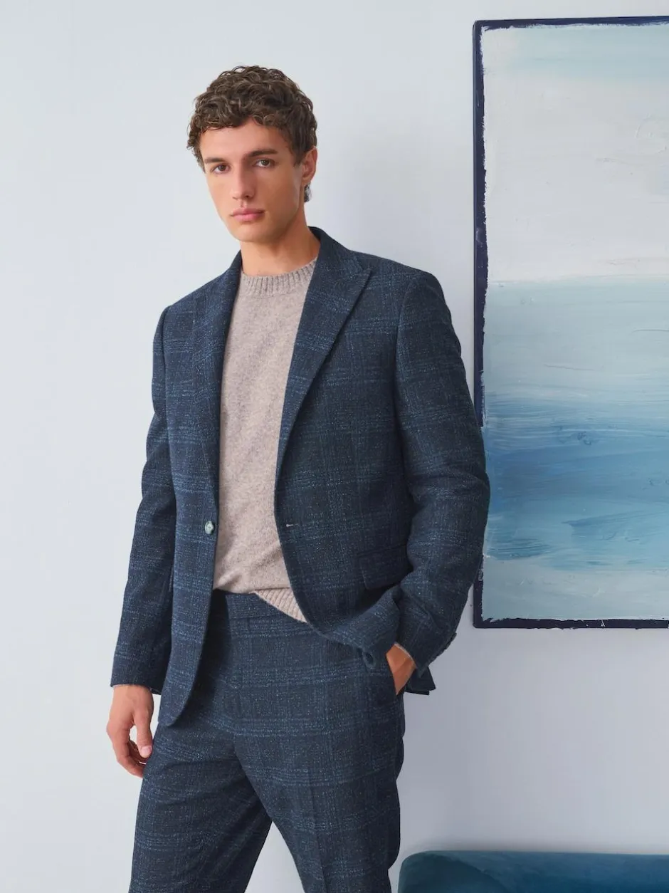 Next Navy Blue Slim Fit Check Suit Jacket Clearance