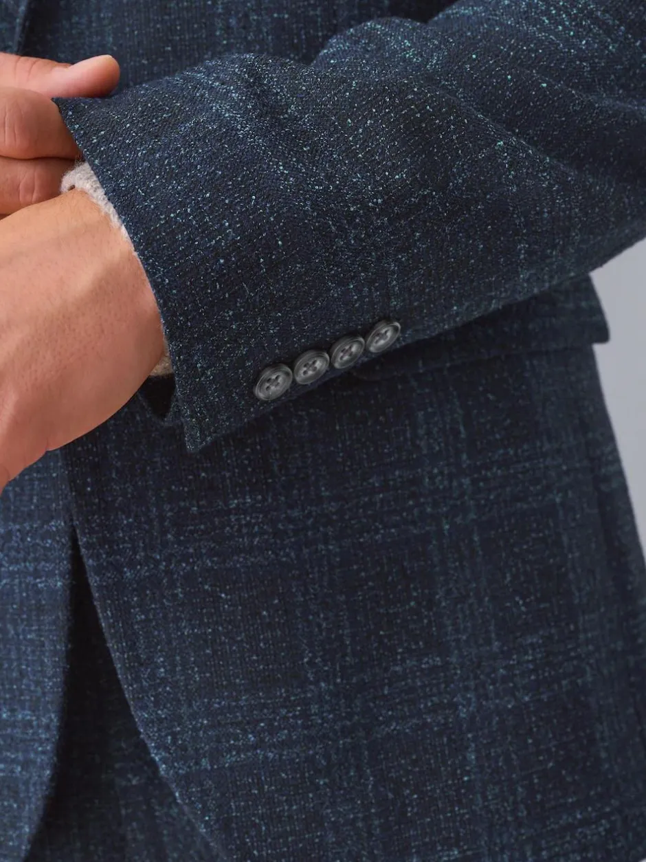 Next Navy Blue Slim Fit Check Suit Jacket Clearance