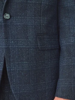 Next Navy Blue Slim Fit Check Suit Jacket Clearance