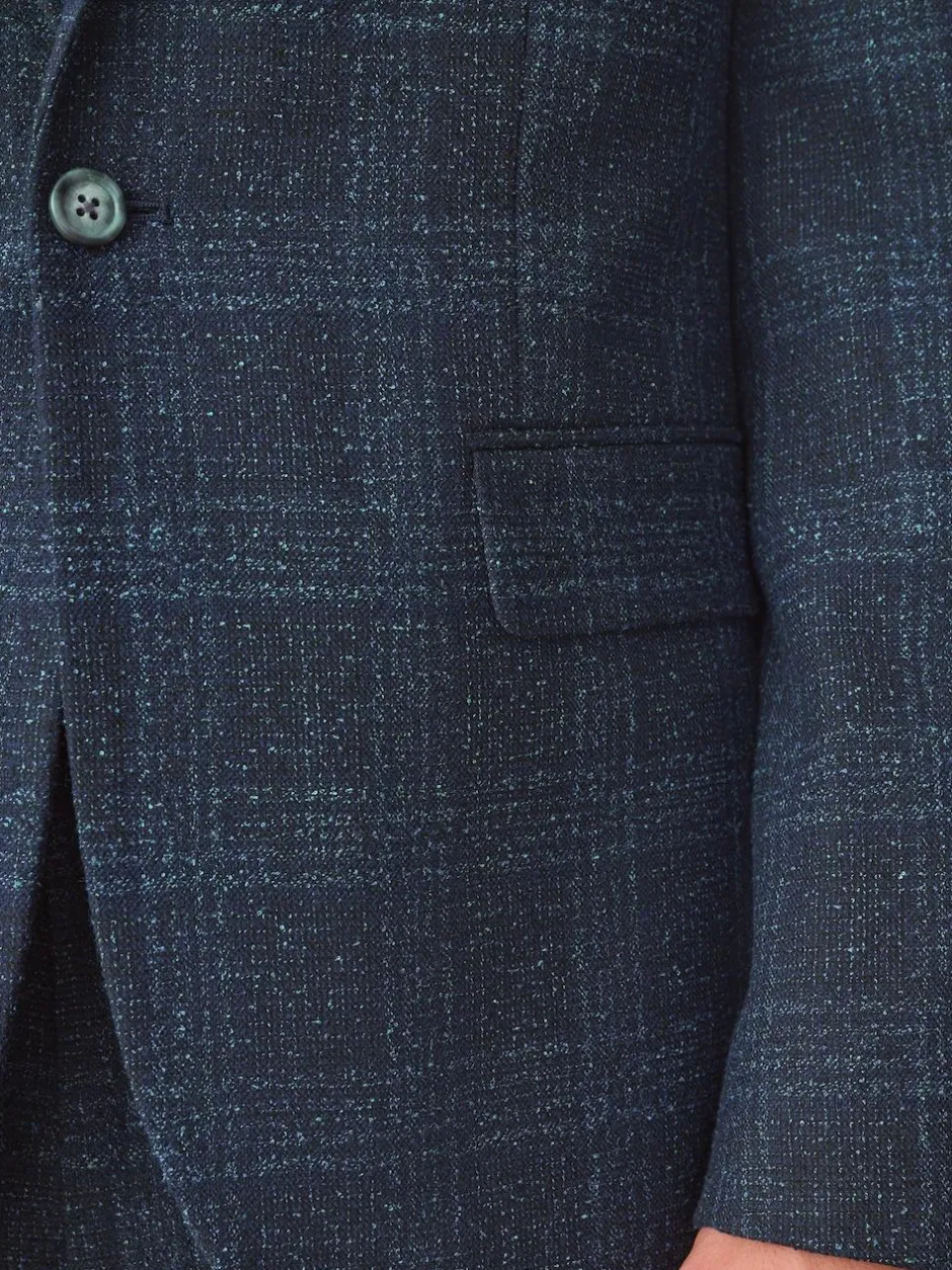 Next Navy Blue Slim Fit Check Suit Jacket Clearance