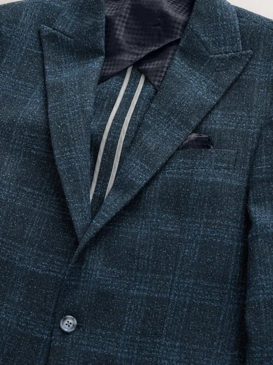 Next Navy Blue Slim Fit Check Suit Jacket Clearance