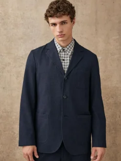 Next Navy Blue Slim Fit Cotton Blend Texture Suit Jacket Online