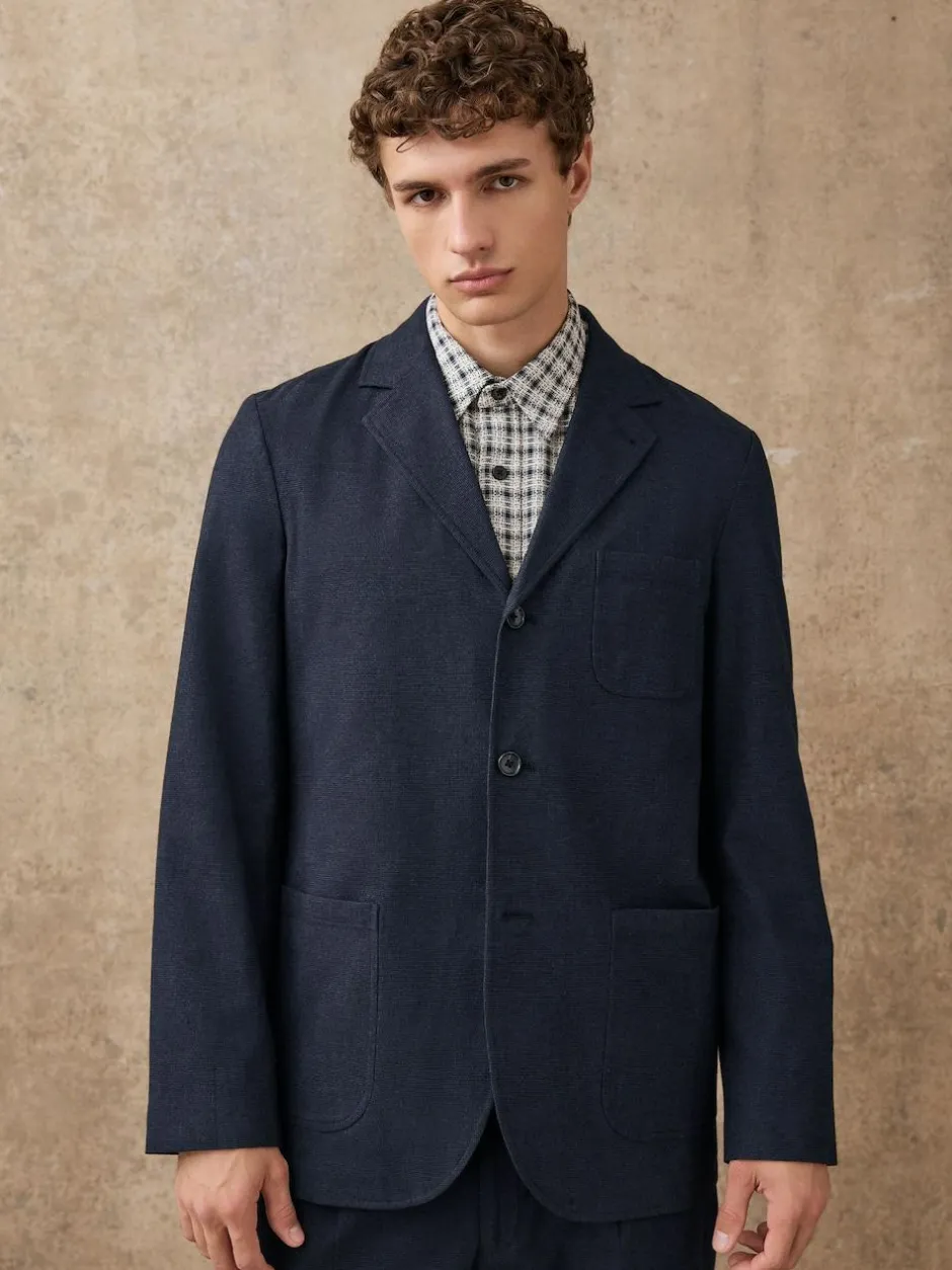 Next Navy Blue Slim Fit Cotton Blend Texture Suit Jacket Online