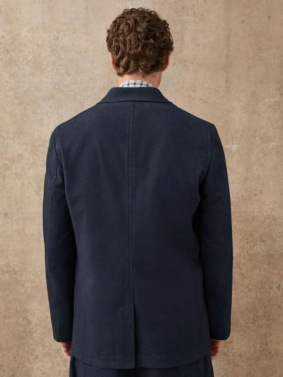 Next Navy Blue Slim Fit Cotton Blend Texture Suit Jacket Online