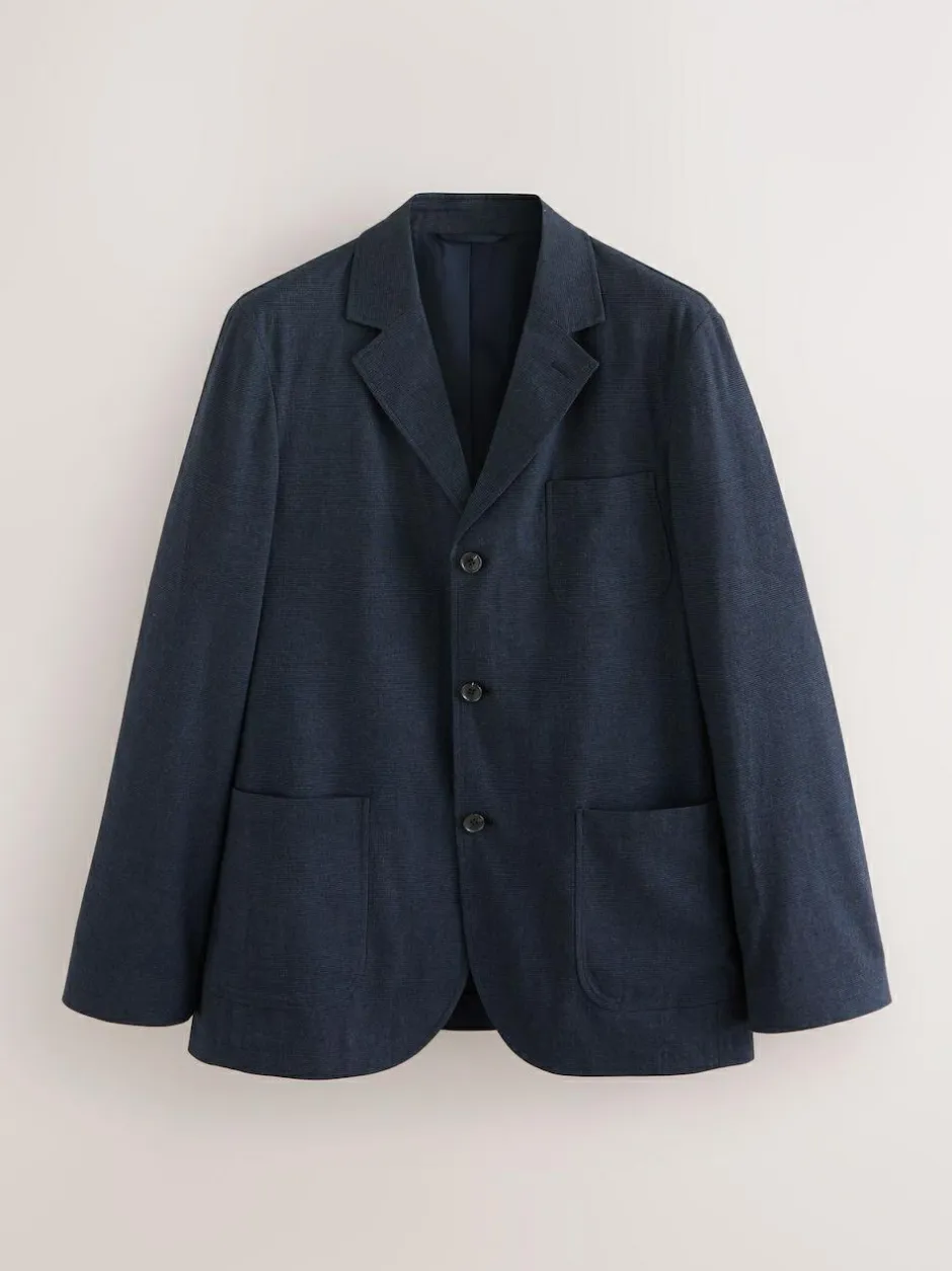 Next Navy Blue Slim Fit Cotton Blend Texture Suit Jacket Online