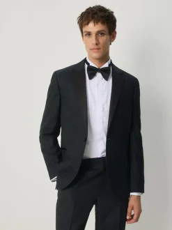 Next Navy Blue Slim Fit Jacquard Pattern Tuxedo Suit Jacket Hot