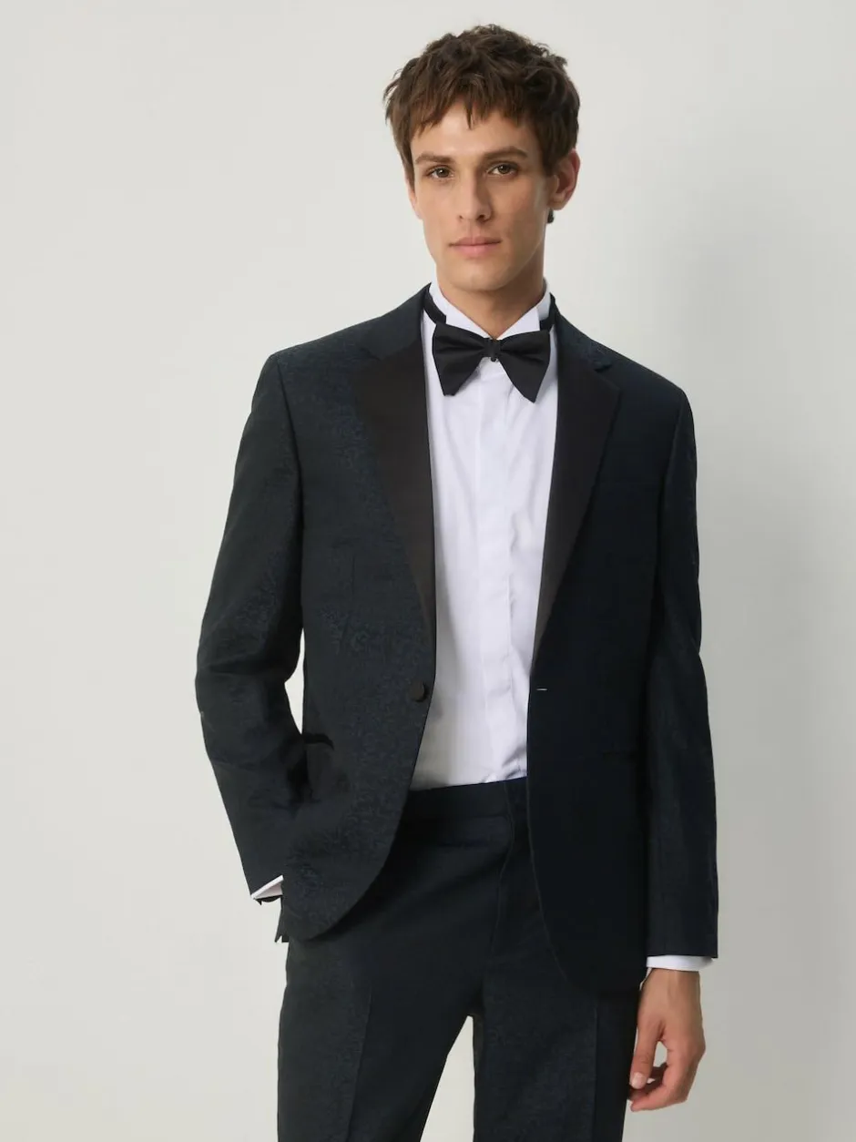 Next Navy Blue Slim Fit Jacquard Pattern Tuxedo Suit Jacket Hot