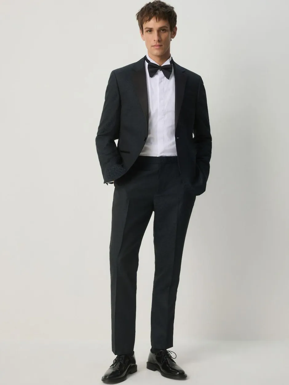 Next Navy Blue Slim Fit Jacquard Pattern Tuxedo Suit Jacket Hot
