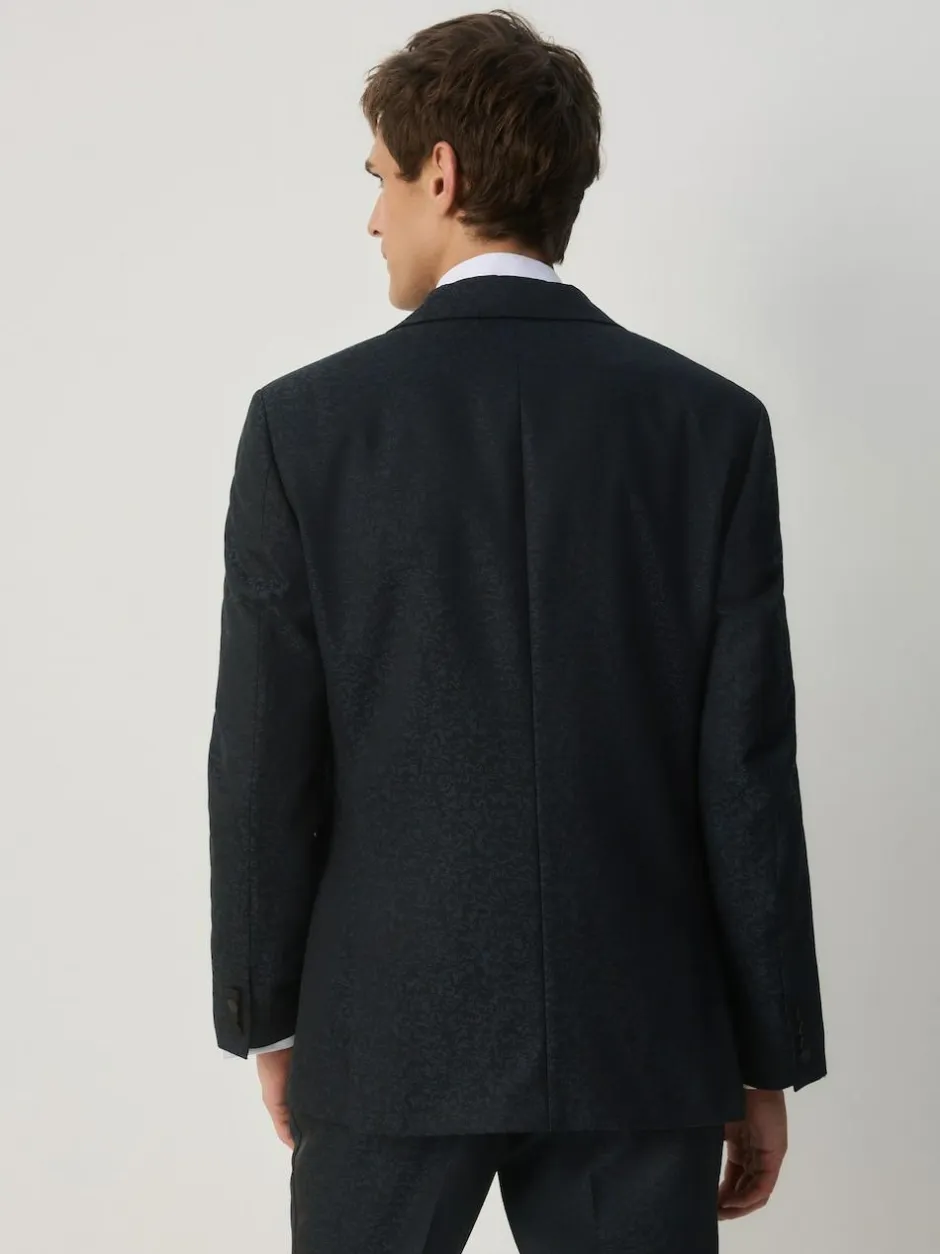 Next Navy Blue Slim Fit Jacquard Pattern Tuxedo Suit Jacket Hot