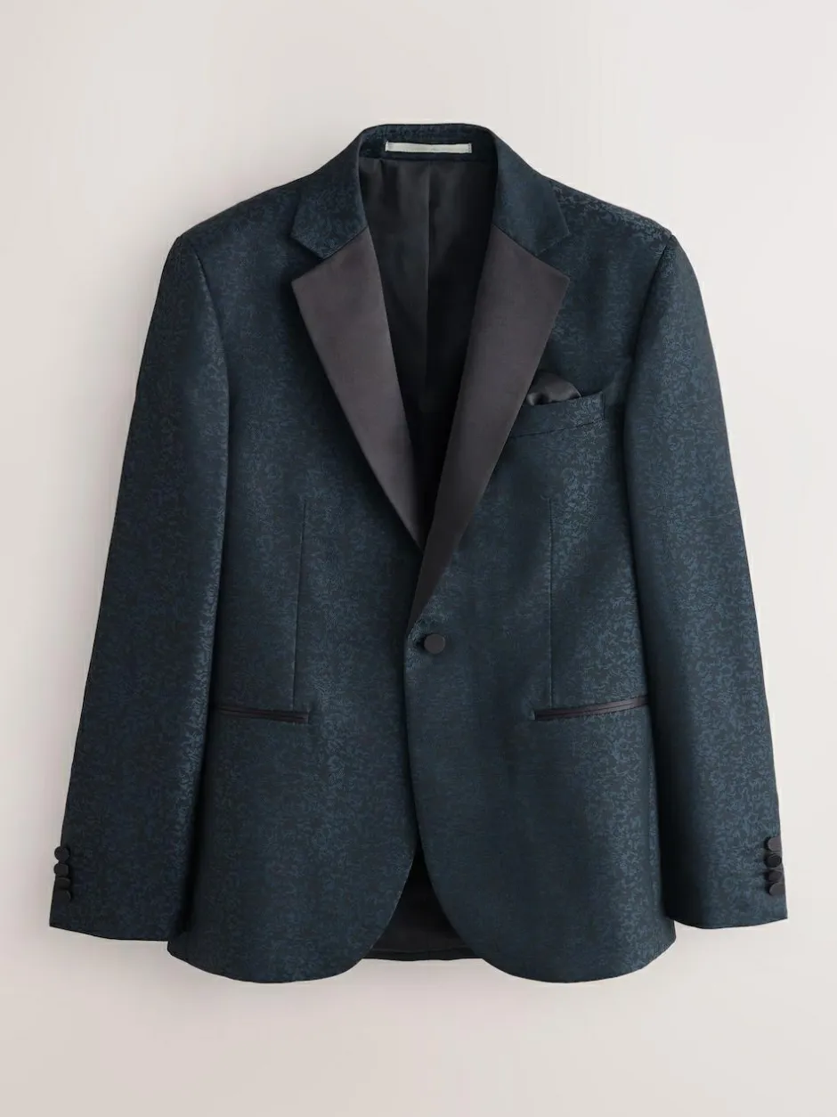 Next Navy Blue Slim Fit Jacquard Pattern Tuxedo Suit Jacket Hot