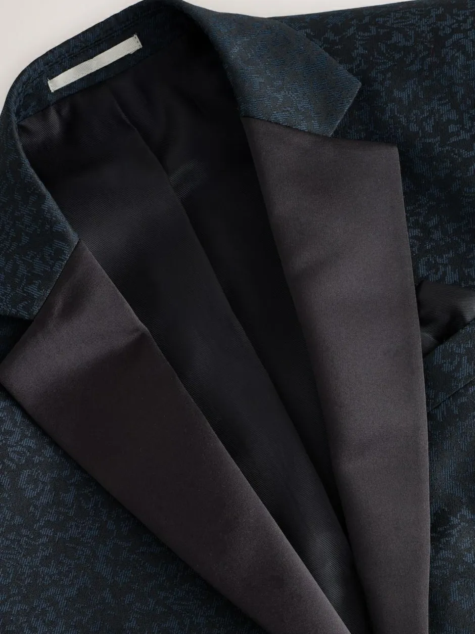 Next Navy Blue Slim Fit Jacquard Pattern Tuxedo Suit Jacket Hot