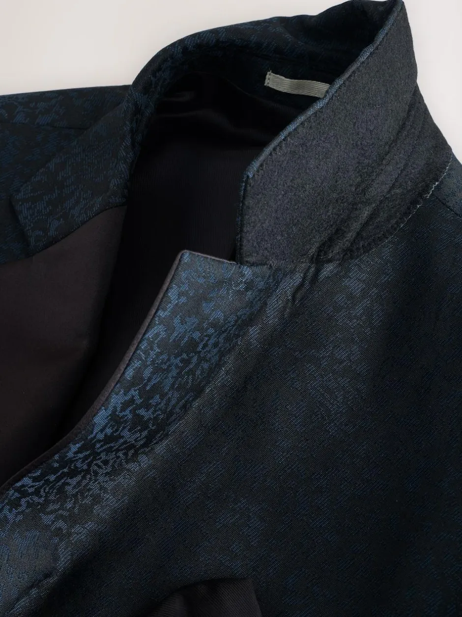 Next Navy Blue Slim Fit Jacquard Pattern Tuxedo Suit Jacket Hot