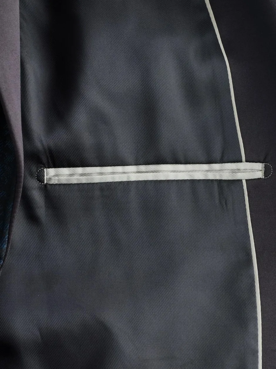 Next Navy Blue Slim Fit Jacquard Pattern Tuxedo Suit Jacket Hot