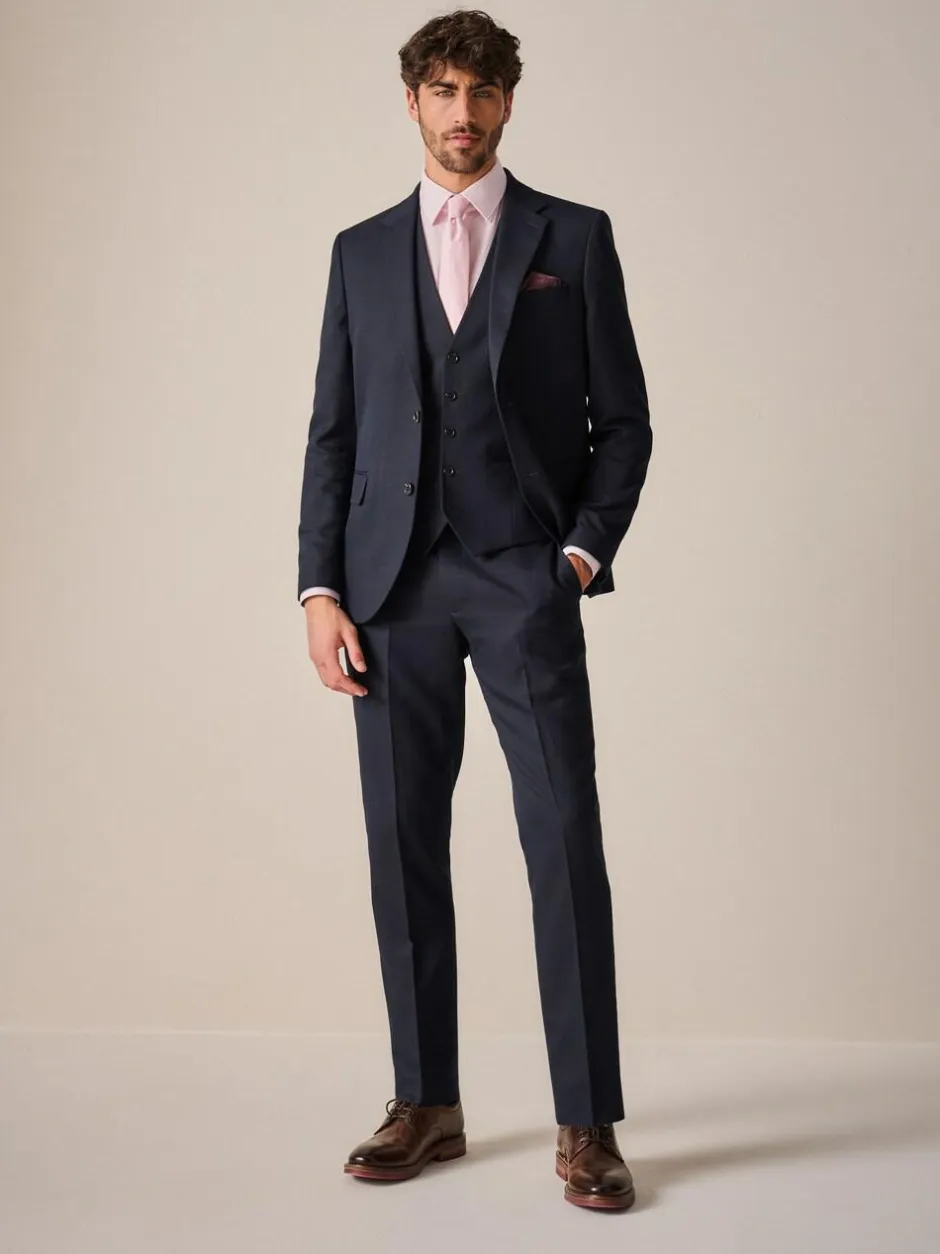 Next Navy Blue Slim Fit Textured Suit Trousers New