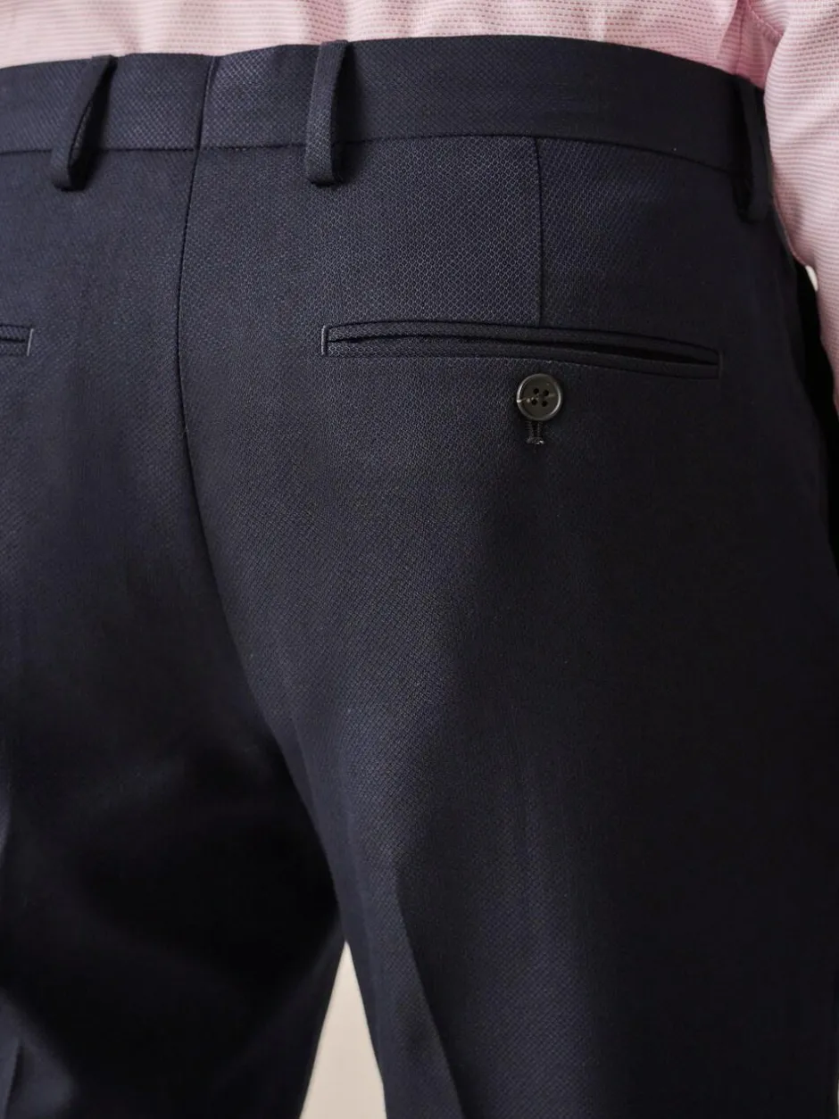 Next Navy Blue Slim Fit Textured Suit Trousers New