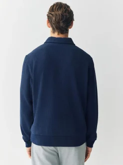 Next Soft Rib Texture Quarter Zip Neck Fleece Navy Blue Best
