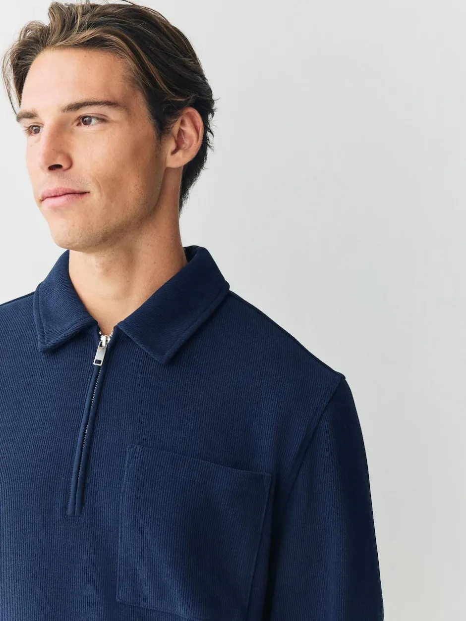 Next Soft Rib Texture Quarter Zip Neck Fleece Navy Blue Best