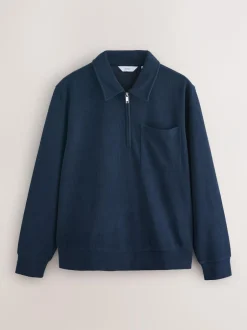 Next Soft Rib Texture Quarter Zip Neck Fleece Navy Blue Best