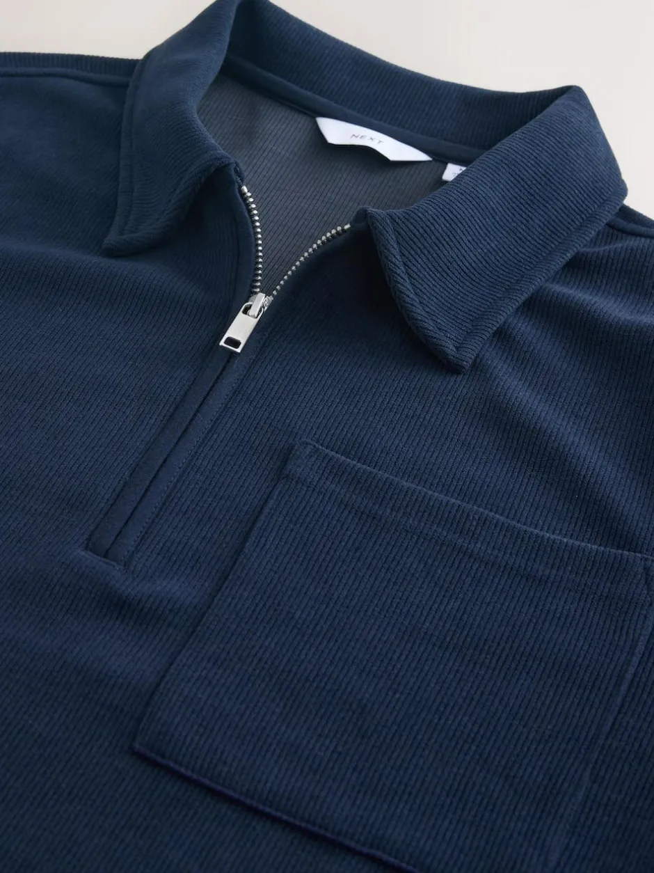 Next Soft Rib Texture Quarter Zip Neck Fleece Navy Blue Best