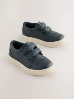 Next Standard Fit (F) Touch Fastening Brogue Shoes Navy Blue Hot