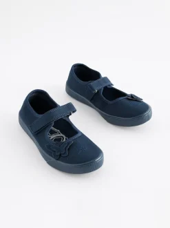 Next Standard Fit (F) Butterfly Embroidered School Plimsoll Shoes Navy Blue Hot